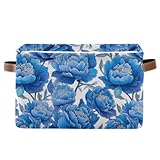 CHIFIGNO Cestini portaoggetti con fiori di peonia blu, pieghevoli, decorativi, con manici in pelle, per armadi di casa, ufficio, camera da letto, lavanderia, confezione da 1