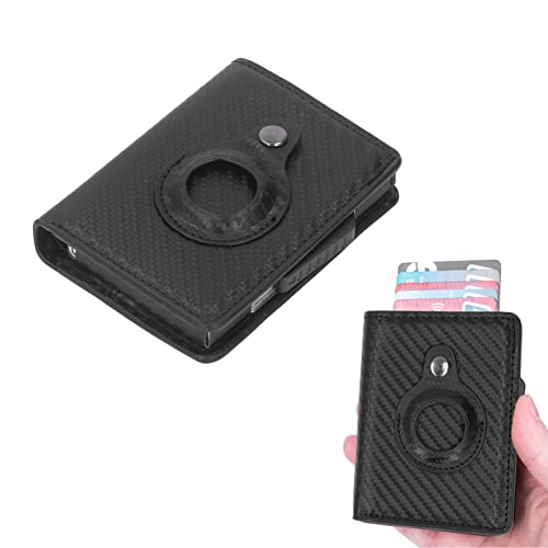 Leather Wallet for Men Women, Wallet Card Bag Aluminum Alloy PU Leather Multifunctional Anti Theft Card Holder for iOS Locator/507 (Color : Carbon Black)3