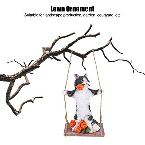 Buitengazonornament, milieuvriendelijk harsmateriaal Zonbestendig hars Dierenstandbeeldtextuur is helder voor binnen- of buitendecoratie(Zwarte kat op schommel) - Image 3