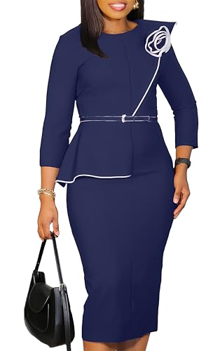 Image of Wear to Work Dress for Women Business Casual Bodycon Midi Dress Elegance Church Outfits