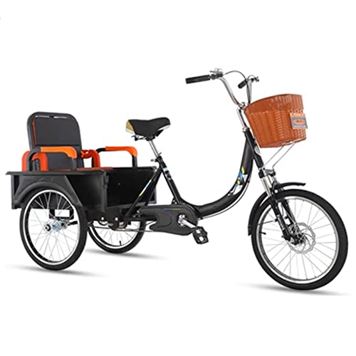 DAOHHFO Tricycle 20 pouces pour adultes 3 roues 1 vitesses avec panier à provisions moderne pour personnes âgées tricycle adulte tricycle pour hommes, femmes, personnes âgées (canne européenne