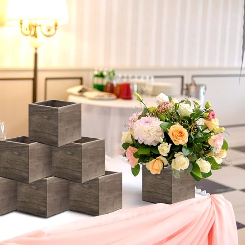 Suzile 12 Set 5 Inch Wooden Planter Box Flower Square vases for Centerpiece Rustic Cube Planter Box with Removable Foam Blocks Liner Square Vase Craft for Garden Home (Brown) by Suzile - Used condition - Image 4