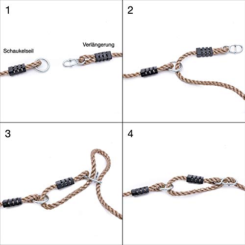 ROG garden-line SEILSET: 2X VERSTELLBARE VERLÄNGERUNGSSEILE FÜR SCHAUKEL 110-180 cm MIT AUFHÄNGUNG