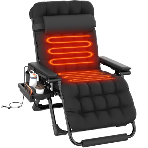 ZENPETIO Heated Zero Gravity Chair, 33Inch XXL Oversized Patio Recliner