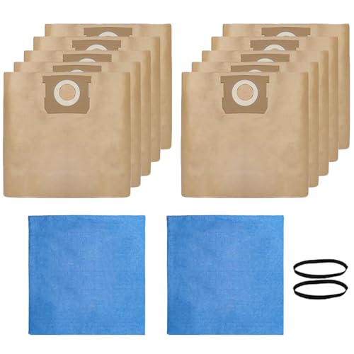 10 Pack 19-3100 Shop Vac Bags for Stanley 5-6 Gallon Wet/Dry Vacuums Also fit Porter-Cable 5 Gal Vacs + 2 Pack 19-1500 Reusable Blue Cloth Filters(10+2) Kit