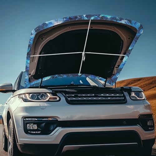 Image of Car Hood Cover Protector, an All-Weather White Horse Print Half Car Cover for Sunshade and Snow Protection, Suitable for All Seasons