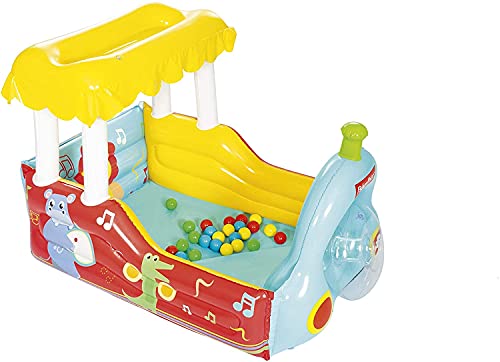 Bestway Fisher-Price Locomotive à Vapeur Gonflable avec Piscine à balles et 25 balles de Jeu colorées, 132 x 94 x 89 cm, Multicolore