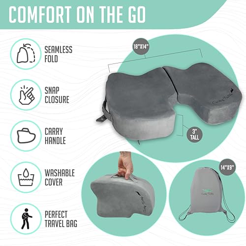 Cushy Tushy Premium Foldable Travel Seat Cushion – for Relief of Lower Back Pain, Sciatica, Buttocks and Tailbone Pain – for Home & Office, Perfect for Travel or Driving –