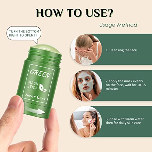 Belezalib 2 Pack Green Tea Cleansing Mask Stick, Poreless Deep Cleanse For Blackhead Remover And Skin Care, Monte Luna Purifying Clay Stick Mask. #TOP5