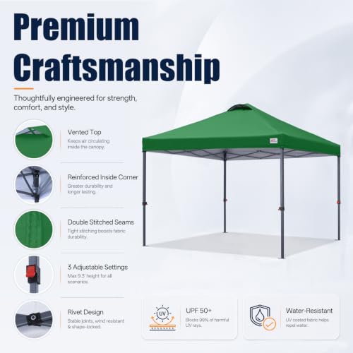 Image of MASTERCANOPY 10x10 Durable Pop Up Canopy Tent with Roller Bag, Forest Green