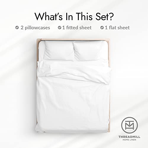 Threadmill Home Linens - Organic Cotton White Bed Sheet Set - Soft & Natural - Cotton Bed Sheets - Cool Cotton Sheets - Includes Flat Sheet, Fitted Sheet, & Pillowcases - Queen/White #TOP1