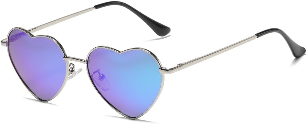 JCTAIFOO Gepolariseerde hartvormige zonnebril voor dames, vintage, modieus, liefdesvorm, goudkleurig metalen frame, leuke feestbril, zwart/donkergrijs-1