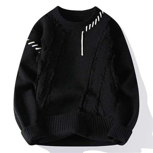 Men's Patchwork Knit Sweater Winter Warm O-Neck Pullover Streetwear Casual Top 6