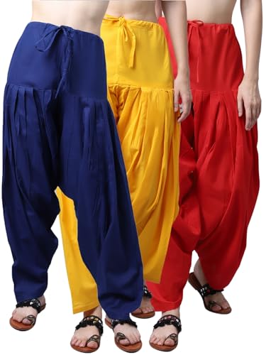 Image of Pistaa's Women's Regular Fit High Rise Combo of 3 Solid Pure Cotton Patiala Salwar