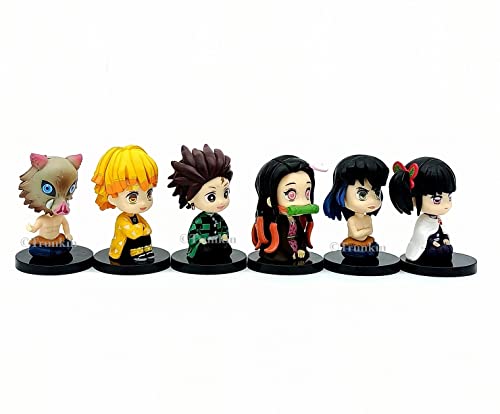 Image of Trunkin Demon Slayer Set of 6 Sitting Chibi Action Figure Set Action Figurine Nezuko Tanjiro Inosuke Zenitsu Kanae Kocho Kimetsu No Yaiba