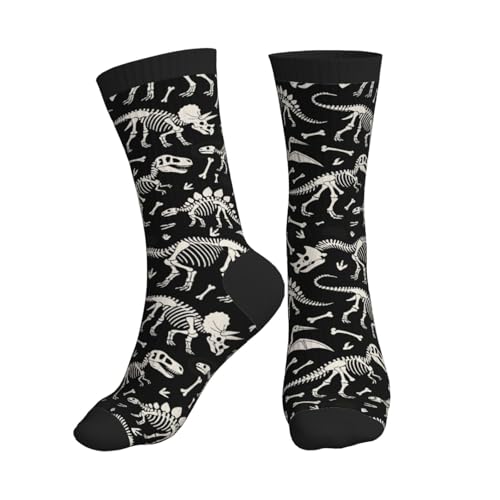 YHTJSZP Dinosaur Skeletons Slouchy Crew Socks for Men Women Funny Novelty Athletic Long Tube Socks for Soccer Running Hiking Yoga Softball Baseball