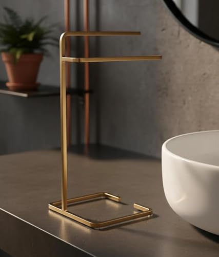 Image of Stand Wallah Gold Towel Stand for Bathroom & Kitchen | Freestanding Double Bar Hand Towel Holder | Rust Resistant Metal Countertop Towel Rack | Modern Luxury Design for Kitchen, Sink