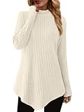 JUSTFASHIONNOW Womens Long Sleeve Fall Tops Loose Fit Dressy Casual Sweaters Asymmetrical Hem Tunic Shirts Trendy Tops for Women 2025(Off White,Medium)