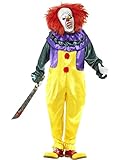 Lieferumfang: 1 Smiffys Herren Horror Clown Kostüm, Jumpsuit und Maske, Beinhaltet nicht: Handschuhe, Küchenbeil und Schuhe, Farbe: Bunt, Größe: M
