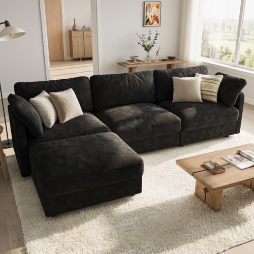 114" Cloud Couch Sectional Couches for Living Room Black