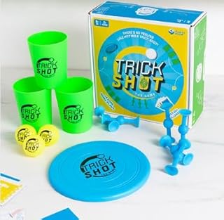 Fizz Creations Trick Shot The Game. Includes All You Need to Practice the Perfect Shot! Includes Stacking Cups, Ping Pong Balls, Sticky Darts, Throwing Disc & Challenge Cards.