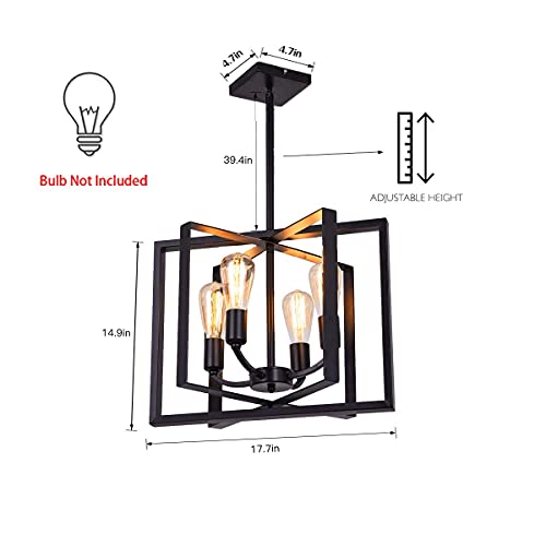 Seeblen 4- Light Pendant Light Black Adjustable Hanging Ceiling Lights Vintage Foyer Lantern For Kitchen Lsland Dining Room Hallway Farmhouse Ceiling Lights #TOP4