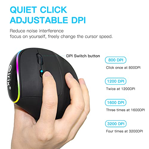 Eirix Ergonomic Vertical Wireless Mouse: Rechargeable Rgb Ergo Mouse With 3200 Adjustable Dpi, Removable Palm Rest, Compatible With Windows And Mac Os #TOP2