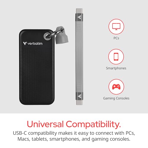 Verbatim Pocket SSD 1 to Disque Dur Externe Portable Solid State Drive USB 3.2 Gen 2 pour Mac, PC & Console de Jeux Noir/Gris