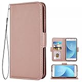 LYNUSES Funda para teléfono Funda tipo cartera para LG Q6, Premium PU cuero Slim Fit Cover para LG Q6, 1 ranura transparente para marco de fotos, diseño Fashional, regalo de festival, dorado []
