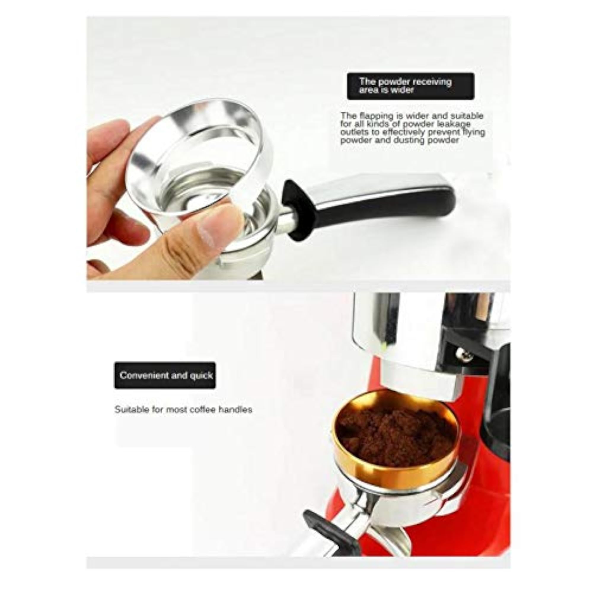 Coffee Dosing Ring Replacement Funnel, Aluminum, Silver