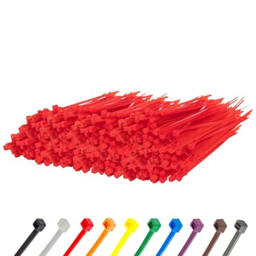 Image of GTSE 4 inch Red Zip Ties, 1,000 Bulk Pack, 18lb Strength, UV Resistant Small Nylon Cable Ties, Self-Locking 4 Inch Tie Wraps