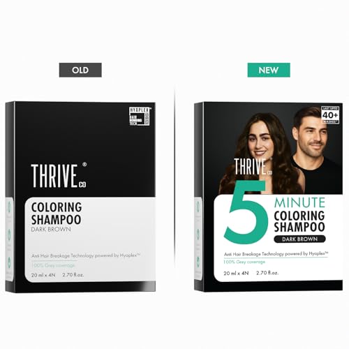 ThriveCo Hair Coloring Shampoo, Dark Brown | 5-Minute Instant Hair Dye Color Shampoo | 100% Coverage for Grey Hair | Ammonia-Free, Long Lasting | Glossy Finish with Hyaplex™ | for Men & Women | Pack of 4 x 20ml (80ml)