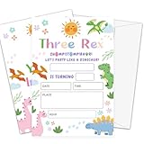 Fbitey Three Rex Geburtstagseinladungen, 1. Dinosaurier-Geburtstag, Einladungskarte, 20 grüne Safari-Dschungeltiere, Einladungen mit Umschlägen für Partyzubehör, Dekor-B12