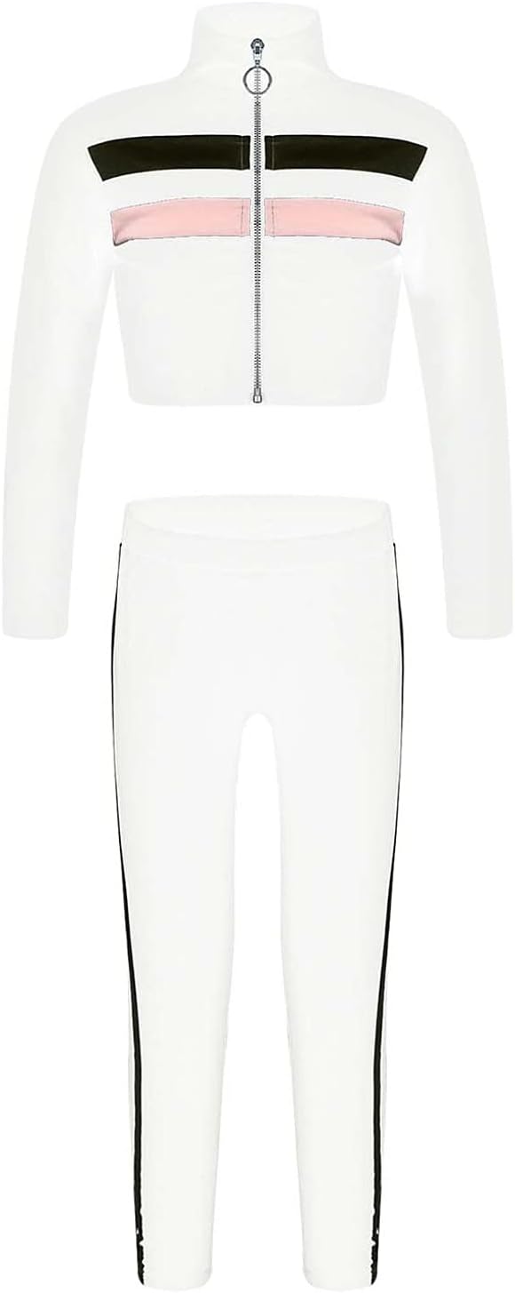 Kaerm Kids Girls Athletic 2 Pcs Tracksuits Stand Collar Zipper Tops with Pants Set Workout Sport Outfit