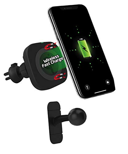 Premier Accessory Group Energizer Ultimate Qi Wireless Car Mount Magnetic Charging Pad Stick on Mounting Charger Air Vent Compatible Combo, 5W 7.5W 10W, Black
