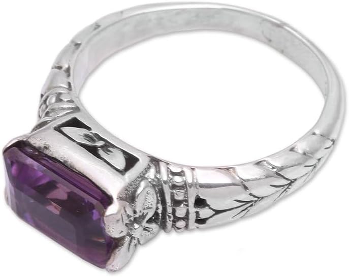 NOVICA Artisan Handmade Amethyst Single Stone Ring Faceted Purple from Bali .925 Sterling Silver Cocktail Indonesia Leaf Tree Floral Birthstone 'Padang Galak Beauty'