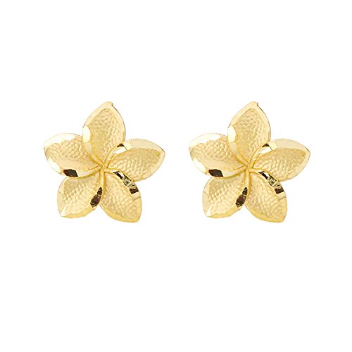 Fine 14k White Gold Hawaiian Plumeria Flower Stud Earrings2