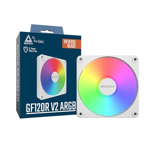 MONTECH GF120R V2 ARGB 120mm Case Fan – Sleek & Minimalist Design, High Airflow, Hydraulic Bearing, Quiet Performance, Vibrant ARGB Lighting, Reverse Blade, White by Montech - Used condition - US$6.55