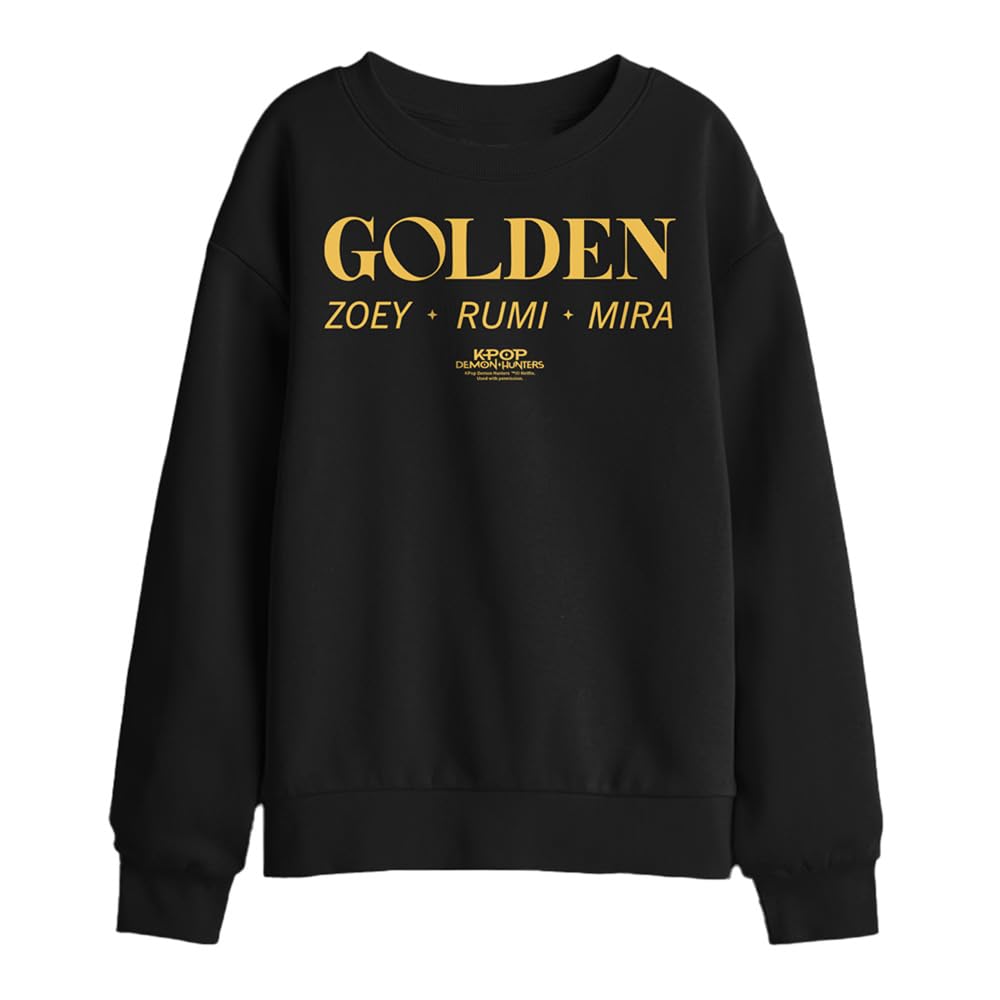 Kpop Demon Hunters Huntrix Golden Names Kids Sweatshirt, Black, 9-11Y