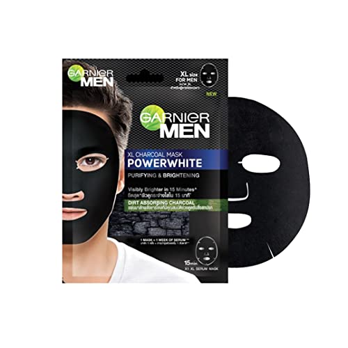 Garnier Men, Sheet Mask, Purifying and Brightening, PowerWhite XL Charcoal Mask, 28g