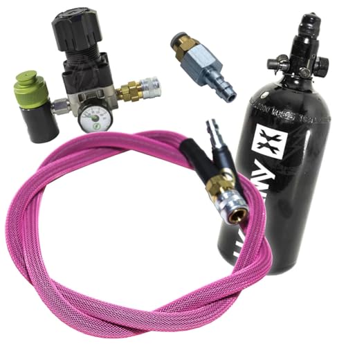 Amped Airsoft HPA Starter Package with SLP Tank, Regulator, and Air Line, Black, HPA Player Kit for All Major Brands (Pink)