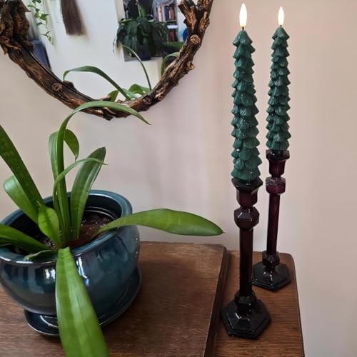 Image of Flameless Christmas Tree Candles, Christmas Tree Candles Battery Operated with Remote, Set of 3 Real Wax LED Taper Candle, 9.8 Inch LED Tree Shaped Candlesticks for Home Decor(0.78 inch x 9.8 inch)