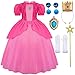 SYoimy Princess Peach Costume for Girls Kids Cosplay Princess Peach Dresses for Girls Party Dress Up
