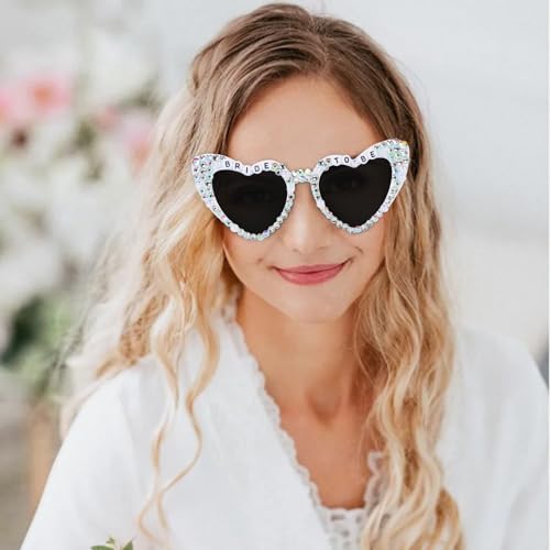 Etercycle Bride Sunglasses For Bachelorette, Heart Glasses Bride To Be Gifts, White Rhinestone Glasses For Bachelorette Party Favors thumb #3