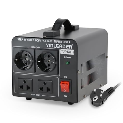 Yinleader 1500W Transformador Reductor de Voltaje de 1500VA EE.UU. - Convertidor de Energía de 220 Voltios - 220V / 110V 1500W Estabilizador de voltaje automático