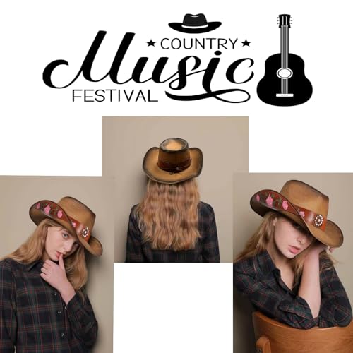 Image of Cowboy Hats for Women, Brown Cowgirl Hats Classic Straw Western Hats for Women Music Festival Party Beach.