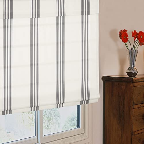 Roman Shades With Valance For Windows, Classic Grey Stripe Custom Blackout Light Filtering Roman Window Shades, Fabric Insulated Thermal Roman Blinds For Doors, French Doors, Kitchen Windows #TOP1