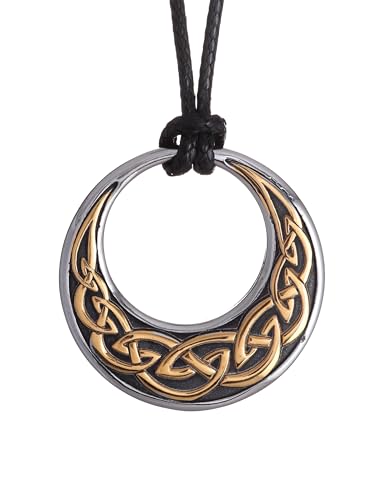 HAQUIL Celtic Knot Necklace, Gold Plated Stainless Steel Celtic Trinity Knot Charm Amulet Pendant, Faux Leather Cord, Celtic Jewelry Gift