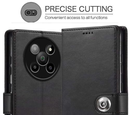 Image of SHINESTAR Leather Finish Flip Back Cover for Lava Agni 2 5G | Inside TPU & Inbuilt Stand| Stylish Button Magnetic Closure | Wallet Style Back Cover Case for Lava Agni 2 5G - Black