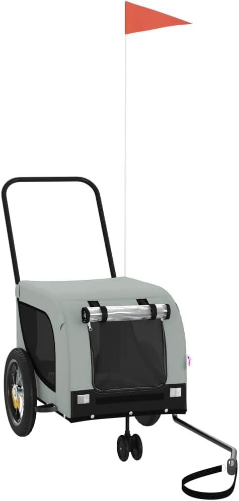 Pet Bike Trailer for Dogs, Foldable Bicycle Pet Stroller with Durable Iron Frame, Oxford Fabric, Breathable Mesh Panels, Safety Flag Included, Max Load 99 lbs, Orange/Black